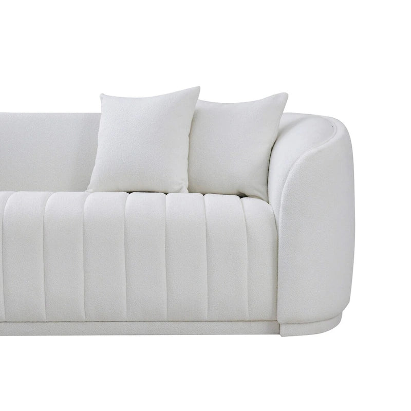 Canapé Bouclé Blanc de Luxe Moderne Milieu de Siècle à Dossier Fixe