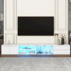Meuble TV moderne pour téléviseurs jusqu'à 105 pouces, portes en verre trempé, meuble de divertissement avec 2 tiroirs et armoires pour salon