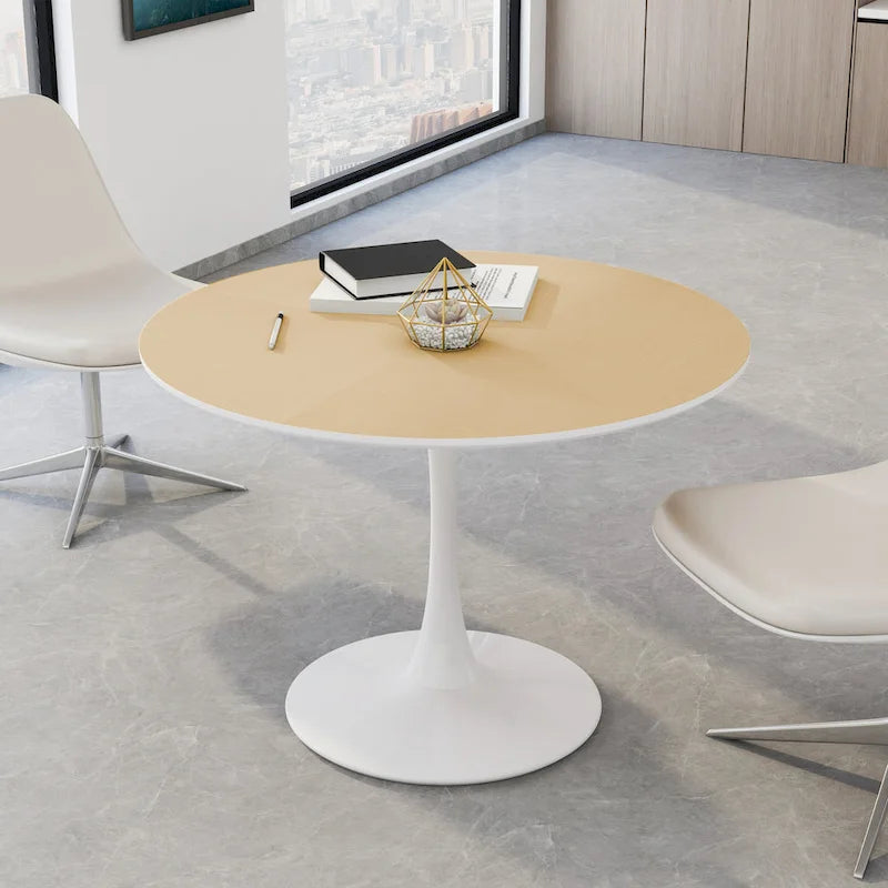 Table à manger moderne avec plateau rond et pied en métal