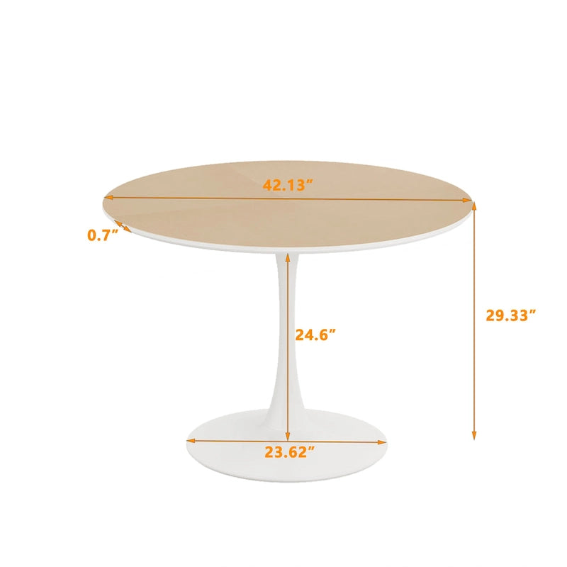 Table à manger moderne avec plateau rond et pied en métal