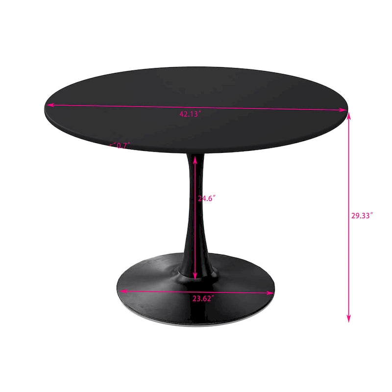Table à manger moderne avec plateau rond et pied en métal