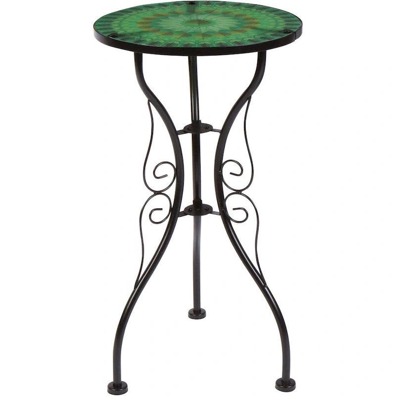 Table d'appoint en verre et métal à motif feuilles 22