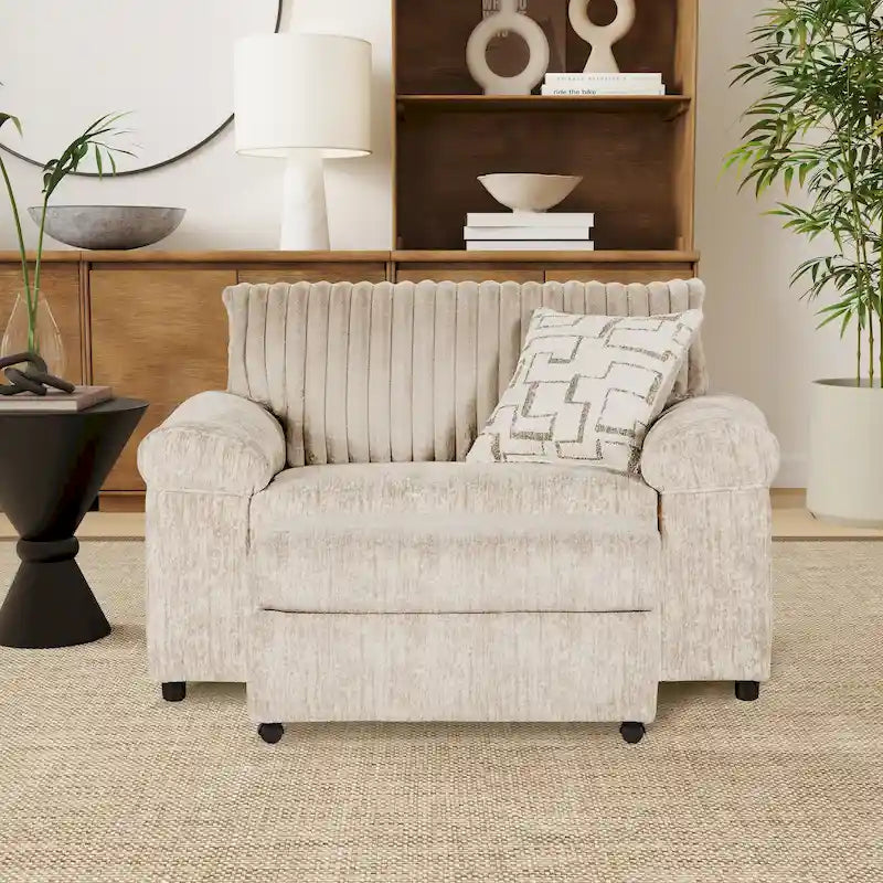 Fauteuil câlin et pouf en velours côtelé Nason Wide Wale