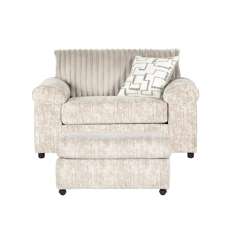 Fauteuil câlin et pouf en velours côtelé Nason Wide Wale