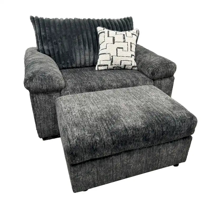 Fauteuil câlin et pouf en velours côtelé Nason Wide Wale