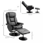 Fauteuil inclinable et ottoman avec base enveloppée, fauteuil inclinable pivotant en cuir PU avec repose-pieds, noir