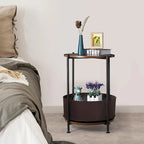 Table d'appoint de rangement ronde avec panier en tissu