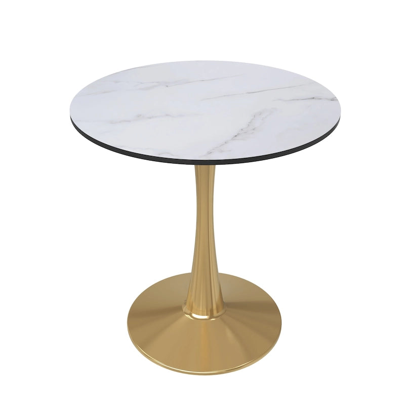 Table à manger ronde de 24 pouces pour 4 personnes avec plateau en MDF et piètement en acier doré pour cuisine et salle à manger