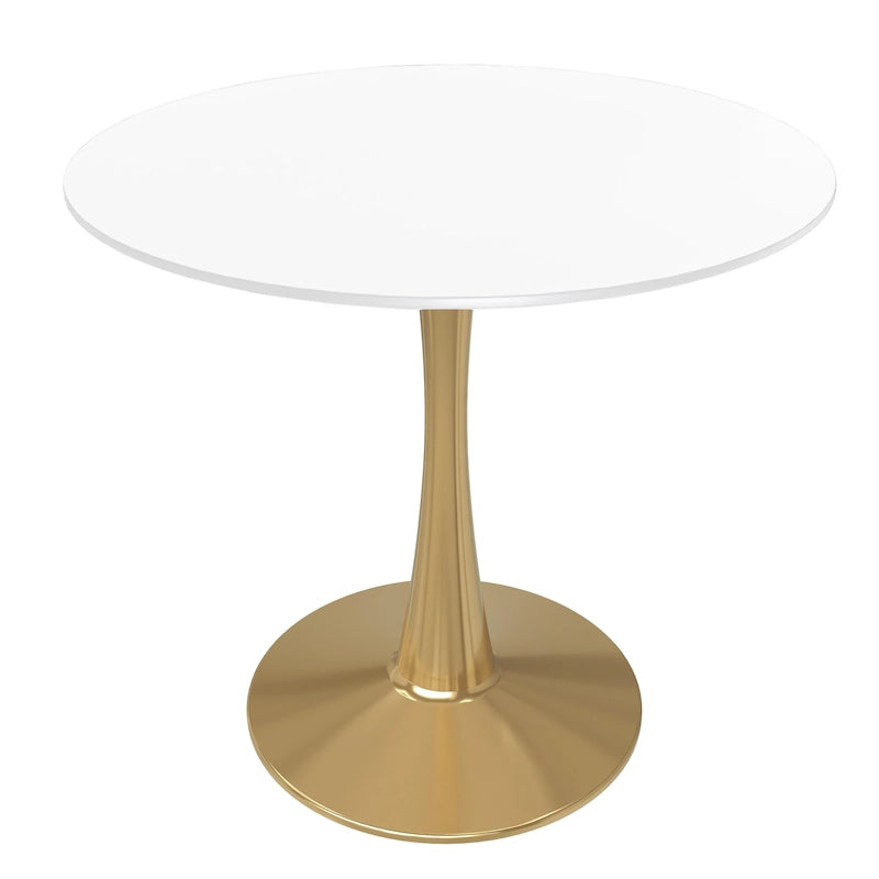 Table à manger ronde de 24 pouces pour 4 personnes avec plateau en MDF et piètement en acier doré pour cuisine et salle à manger