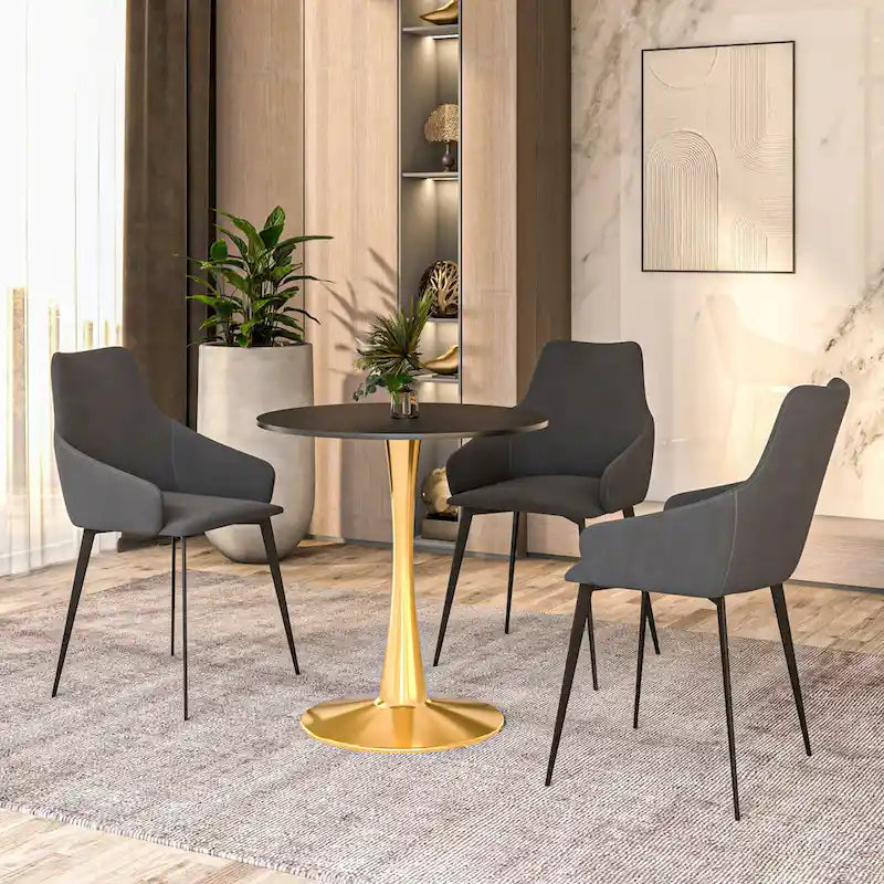 Table à manger ronde de 24 pouces pour 4 personnes avec plateau en MDF et piètement en acier doré pour cuisine et salle à manger