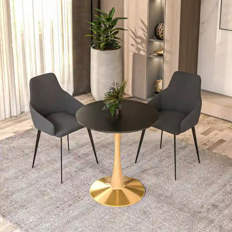 Table à manger ronde de 24 pouces pour 4 personnes avec plateau en MDF et piètement en acier doré pour cuisine et salle à manger