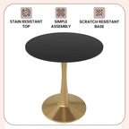 Table à manger ronde de 24 pouces pour 4 personnes avec plateau en MDF et piètement en acier doré pour cuisine et salle à manger