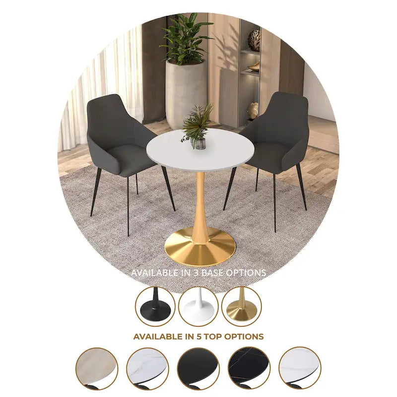 Table à manger ronde de 24 pouces pour 4 personnes avec plateau en MDF et piètement en acier doré pour cuisine et salle à manger
