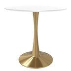 Table à manger ronde de 24 pouces pour 4 personnes avec plateau en MDF et piètement en acier doré pour cuisine et salle à manger