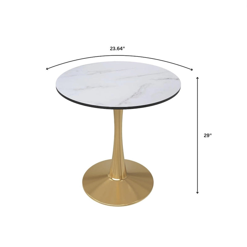 Table à manger ronde de 24 pouces pour 4 personnes avec plateau en MDF et piètement en acier doré pour cuisine et salle à manger