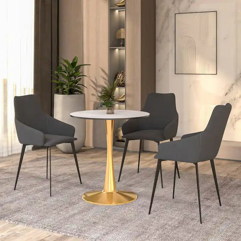 Table à manger ronde de 24 pouces pour 4 personnes avec plateau en MDF et piètement en acier doré pour cuisine et salle à manger