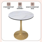 Table à manger ronde de 24 pouces pour 4 personnes avec plateau en MDF et piètement en acier doré pour cuisine et salle à manger