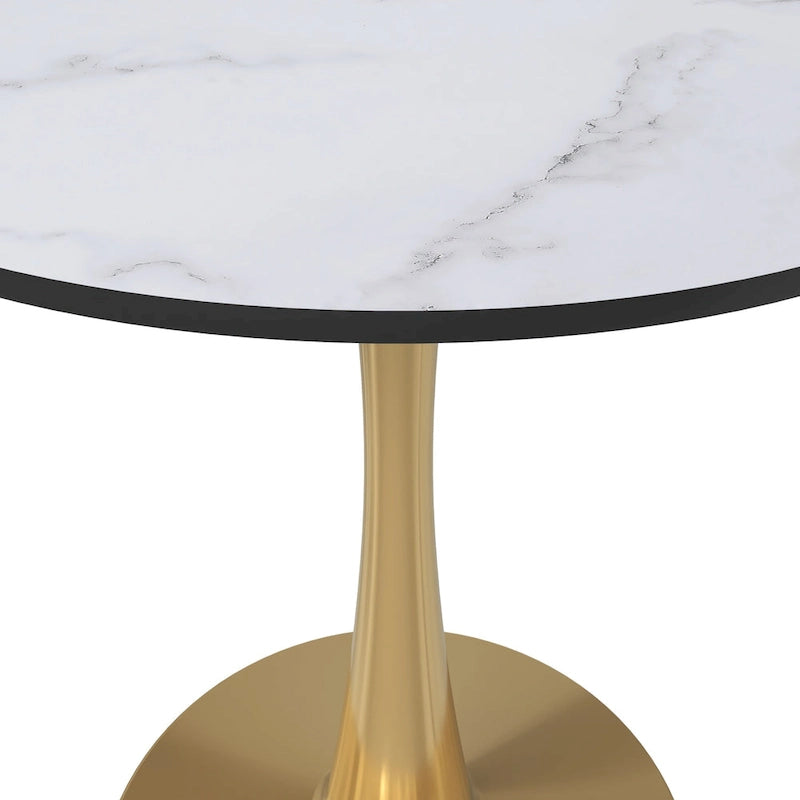 Table à manger ronde de 24 pouces pour 4 personnes avec plateau en MDF et piètement en acier doré pour cuisine et salle à manger