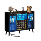 53 Armoire de bar à vin, meuble de bar à café pour alcools et verres avec lumières LED et prises de courant