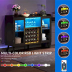 53 Armoire de bar à vin, meuble de bar à café pour alcools et verres avec lumières LED et prises de courant