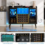 53 Armoire de bar à vin, meuble de bar à café pour alcools et verres avec lumières LED et prises de courant