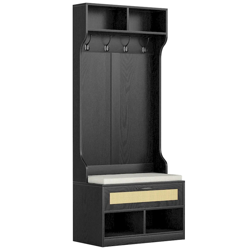67 Meuble d'entrée 3-en-1 avec banc à chaussures, porte-manteau, 4 patères et 6 compartiments pour entrée