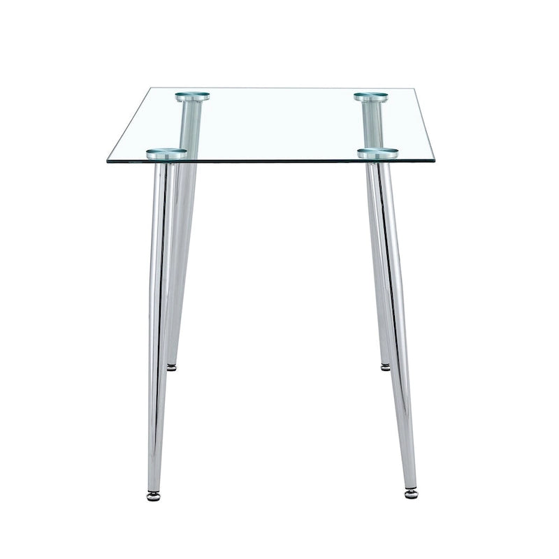 Table à manger en verre, rectangulaire, moderne et minimaliste, pour 4 personnes, avec plateau en verre trempé et pieds en métal pour cuisines et restaurants.