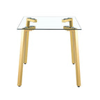 Table à manger en verre, rectangulaire, moderne et minimaliste, pour 4 personnes, avec plateau en verre trempé et pieds en métal pour cuisines et restaurants.