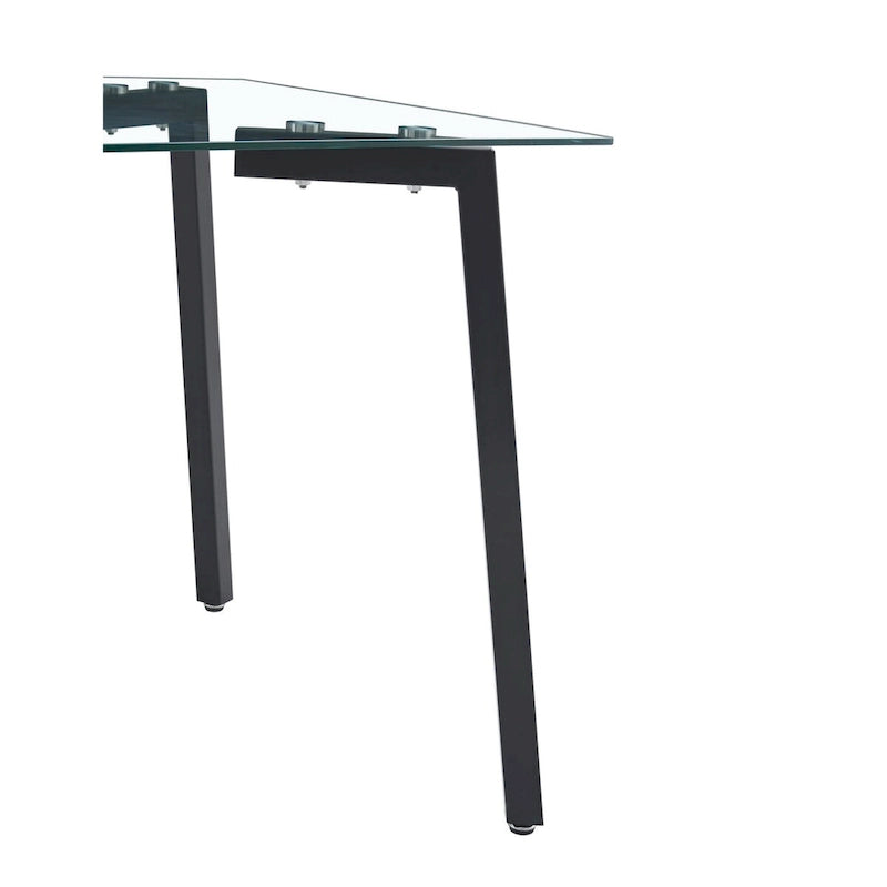 Table à manger en verre, rectangulaire, moderne et minimaliste, pour 4 personnes, avec plateau en verre trempé et pieds en métal pour cuisines et restaurants.