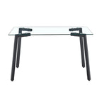 Table à manger en verre, rectangulaire, moderne et minimaliste, pour 4 personnes, avec plateau en verre trempé et pieds en métal pour cuisines et restaurants.